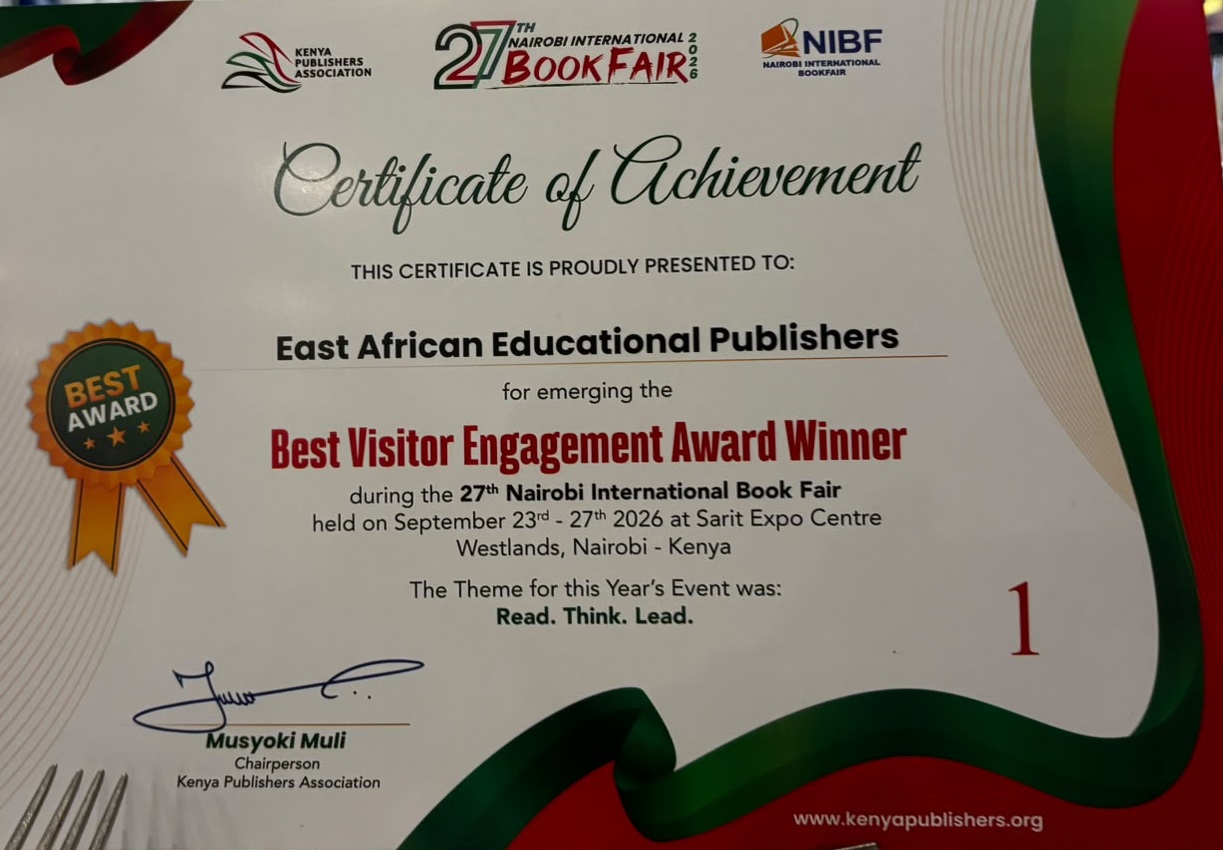 East African Educational Publishers receives the Best Visitor Engagement award at the 27th Nairobi International Book Fair